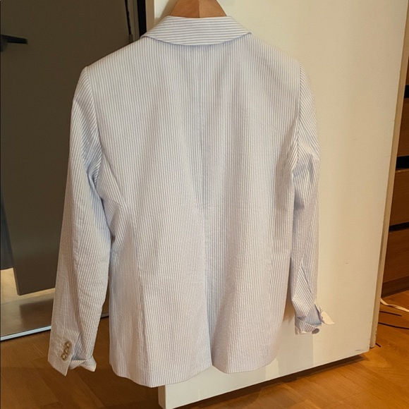 LOFT Women's Pinstripe Blazer - White and Blue - Picture 6 of 7